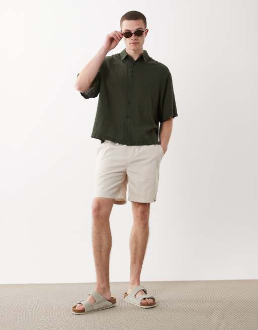  ASOS DESIGN - Chemise oversize coupe carrée avec écusson en lin mélangé - Vert foncé, 3 de 6
