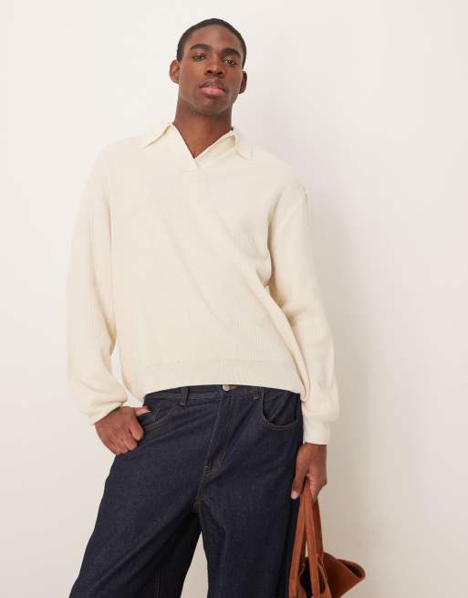 ASOS DESIGN - Chemise oversize coupe carrée côtelée avec col à encoche - Écru