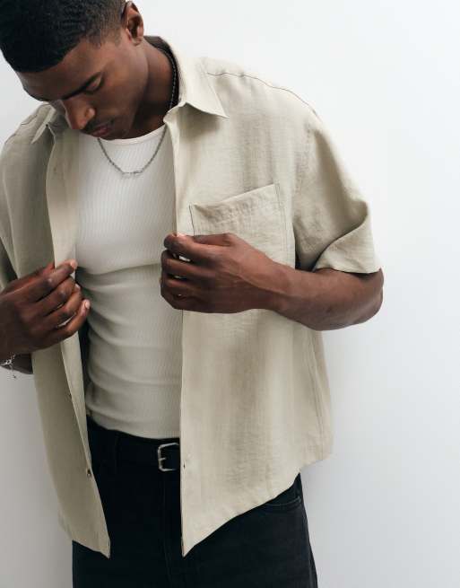 ASOS DESIGN - Chemise oversize coupe carrée effet drapé - Beige, 3 de 5