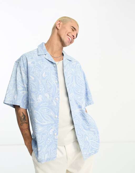 ASOS DESIGN - Chemise oversize coupe carrée en denim imprimé cachemire avec col à revers