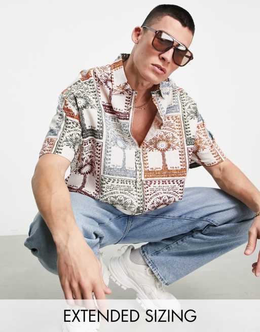 ASOS DESIGN - Chemise oversize coupe carrée en lin à imprimé arbre