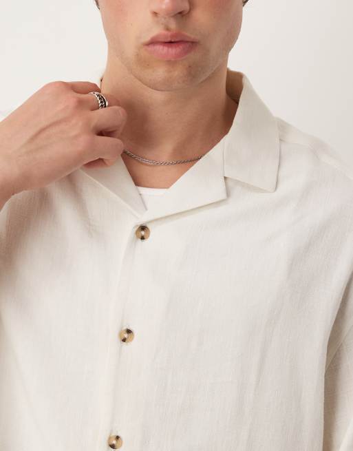 ASOS DESIGN - Chemise oversize coupe carrée en lin mélangé avec col à revers - Blanc, 2 de 4