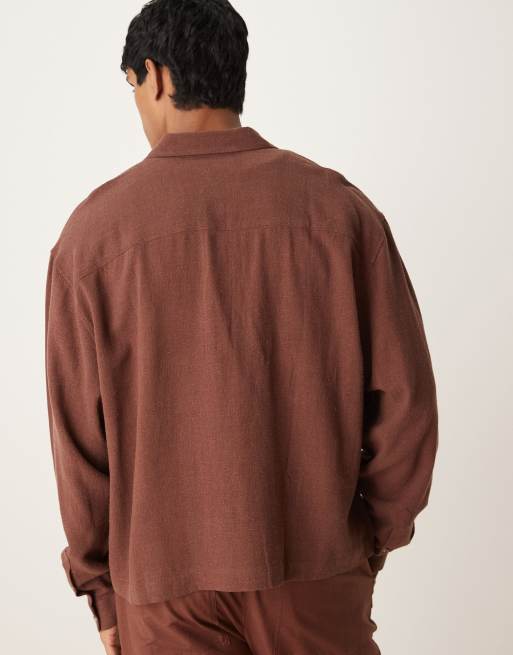ASOS DESIGN - Chemise oversize coupe carrée en lin mélangé - Marron, 2 de 4