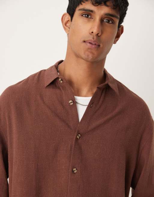 ASOS DESIGN - Chemise oversize coupe carrée en lin mélangé - Marron, 3 de 4