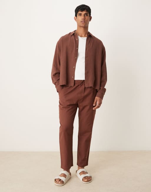 ASOS DESIGN - Chemise oversize coupe carrée en lin mélangé - Marron, 4 de 4