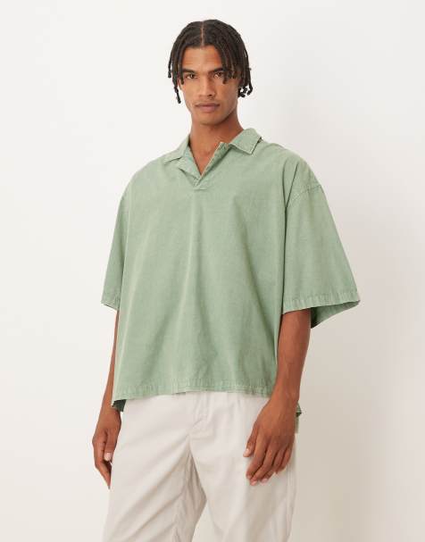 ASOS DESIGN - Chemise oversize coupe carrée en popeline à enfiler avec col à revers - Vert sauge - view 1