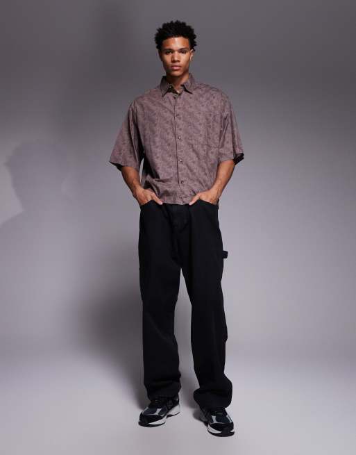 ASOS DESIGN - Chemise oversize coupe carrée en popeline avec imprimé style reptile - Marron, 3 de 5