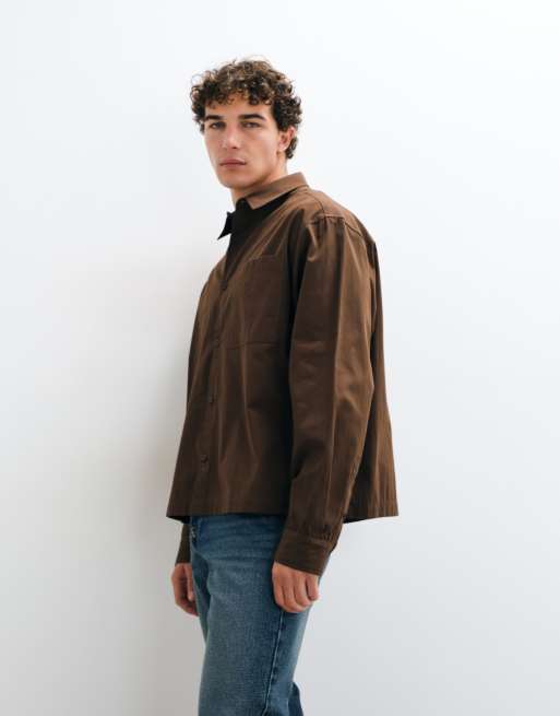 ASOS DESIGN - Chemise oversize coupe carrée en popeline - Marron, 4 de 5