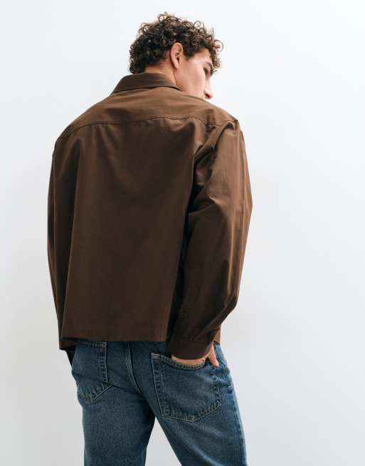 ASOS DESIGN - Chemise oversize coupe carrée en popeline - Marron, 5 de 5