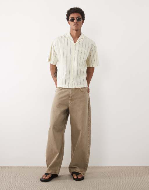 ASOS DESIGN - Chemise oversize coupe carrée en popeline rayée avec broderies et col à revers - Jaune, 3 de 5