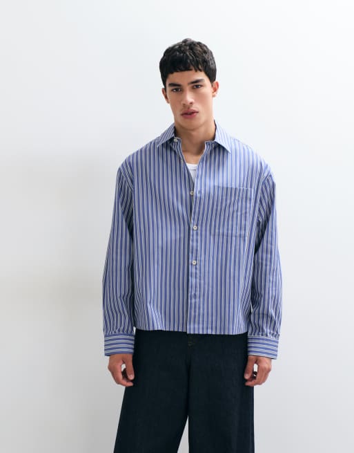 ASOS DESIGN chemise oversize coupe carrée en popeline rayée bleue, 2 de 5