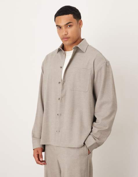 ASOS DESIGN - Chemise oversize coupe carrée en sergé brossé - Neutre - view 1