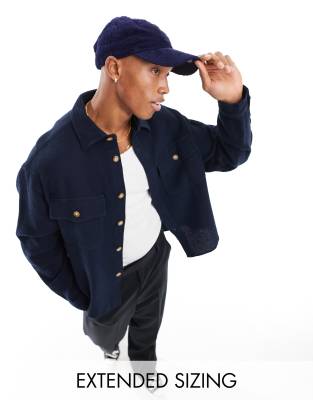 ASOS DESIGN boxy oversized shirt in waffle texture with double pockets in navy - ASOS Price Checker