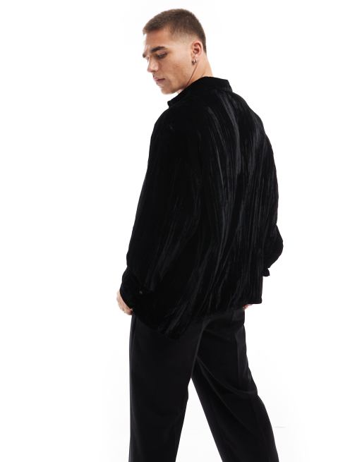 ASOS DESIGN - Chemise oversize coupe carrée en velours effet froissé - Noir, 4 de 4