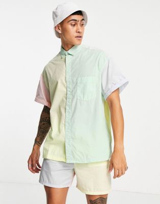 Chemises à manches courtes Chemise oversize d'ensemble coupe carrée en popeline effet color block - Pastel délavé