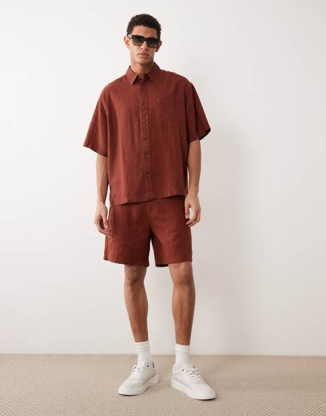 ASOS DESIGN - Chemise oversize d'ensemble en lin mélangé - Marron - view 1