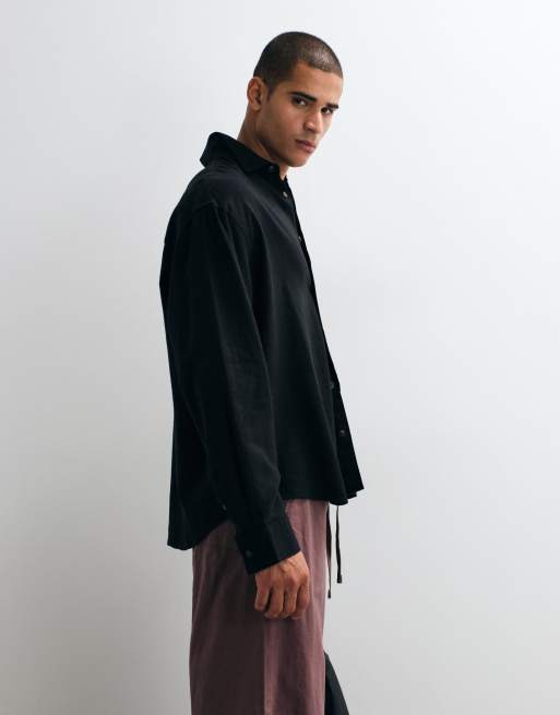 ASOS DESIGN - Chemise oversize d'ensemble en lin mélangé - Noir, 5 de 5