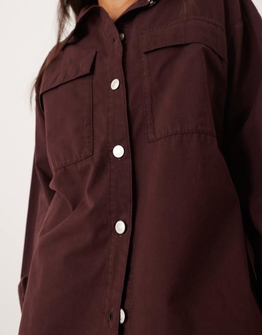 ASOS DESIGN - Chemise oversize en coton à poches cargo - Prune, 2 de 4