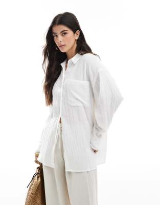 Chemise oversize en coton texturé - Blanc 36