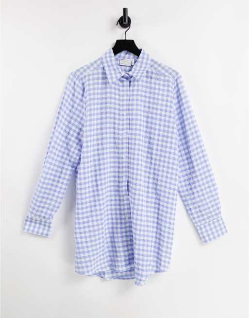 ASOS DESIGN - Chemise oversize en crépon à carreaux vichy - Bleu