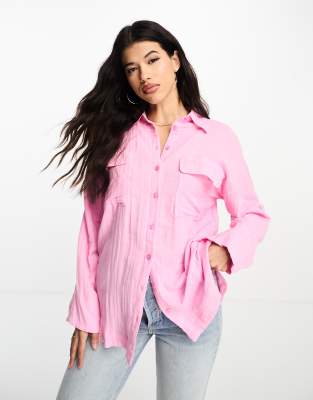 Chemise oversize en coton avec applications en dentelle en Blanc pour
