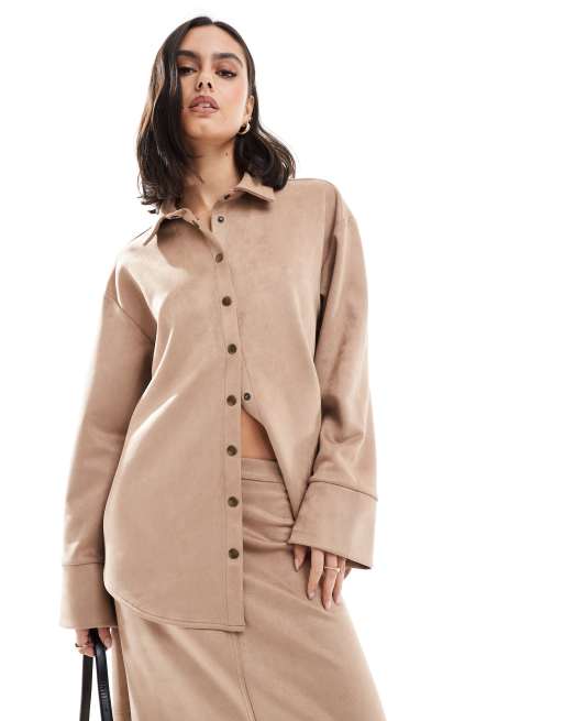 ASOS DESIGN - Chemise oversize en imitation daim - Fauve