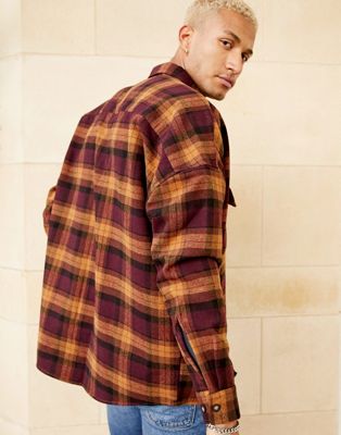 Chemises Chemise oversize en laine épaisse à carreaux style années 90 - Bordeaux