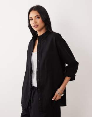 Chemise oversize en lin et coton - Noir 38