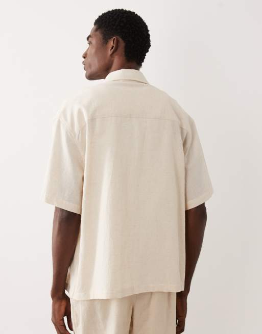 ASOS DESIGN - Chemise oversize en lin mélangé à broderie cordée - Naturel, 3 de 5