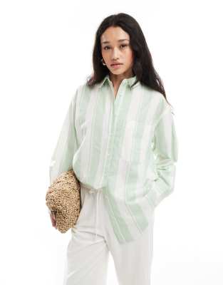 Chemise oversize en lin mélangé à rayures larges-Multicolore 36