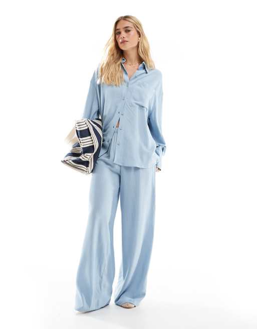 ASOS DESIGN - Chemise oversize en lin mélangé - Bleu, 3 de 4