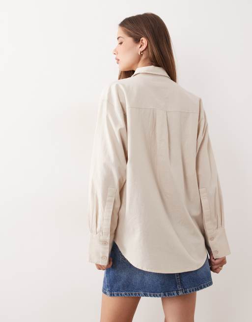ASOS DESIGN - Chemise oversize en lin mélangé - Naturel, 3 de 4