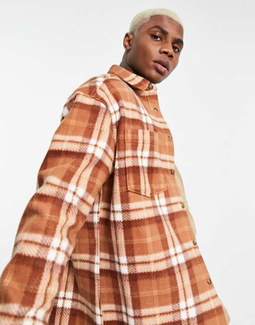 ASOS DESIGN - Chemise oversize en polaire à carreaux style années 90 - Marron, 4 de 4