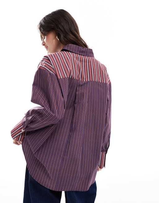 ASOS DESIGN - Chemise oversize en popeline à rayures variées - Bordeaux, 2 de 4