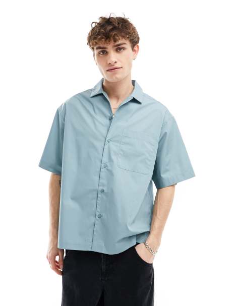 ASOS DESIGN - Chemise oversize en popeline - Bleu sarcelle clair - view 1