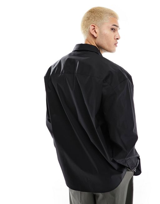 ASOS DESIGN - Chemise oversize style années 90 avec poches plaquées - Noir  délavé vaporisé
