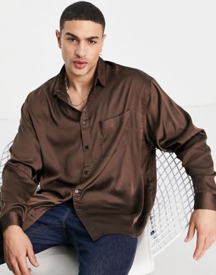 Chemises Chemise oversize en satin à ourlet plongeant - Marron