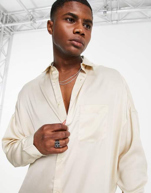 ASOS DESIGN - Chemise oversize en satin - Taupe , 3 de 4