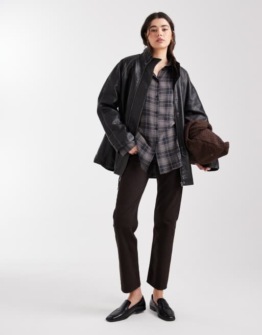 ASOS DESIGN - Chemise oversize en tissu brossé à carreaux - Marron, 2 de 4
