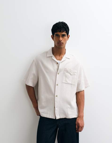 ASOS DESIGN - Chemise oversize en tissu gaufré avec col à revers - Crème - view 1