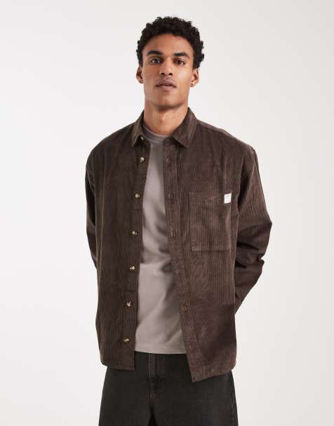 ASOS DESIGN - Chemise oversize en velours côtelé avec écusson - Marron - view 1