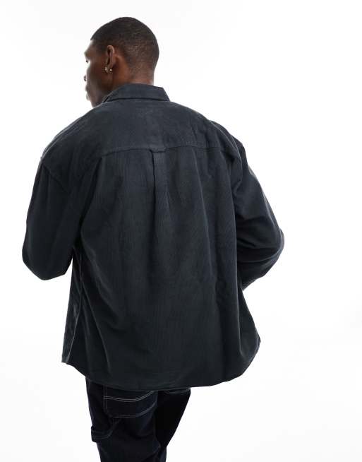 ASOS DESIGN - Chemise oversize en velours côtelé style années 90 - Noir délavé, 2 de 4