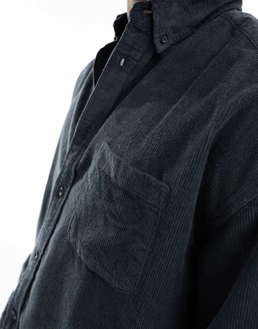 ASOS DESIGN - Chemise oversize en velours côtelé style années 90 - Noir délavé, 3 de 4