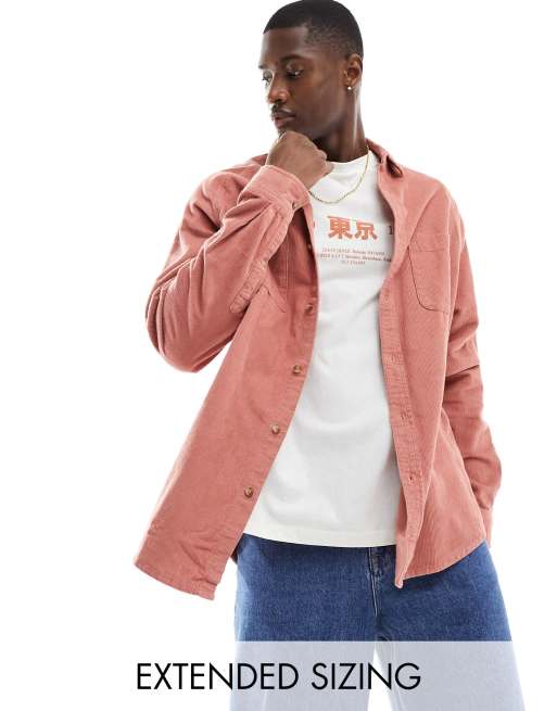 ASOS DESIGN - Chemise oversize en velours côtelé style années 90 à manches raglan - Argile rose