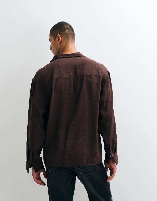 ASOS DESIGN chemise oversize fluide avec lien à nouer au cou marron, 3 de 5