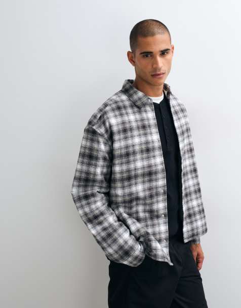 ASOS DESIGN chemise oversize matelassée à carreaux noire - view 1