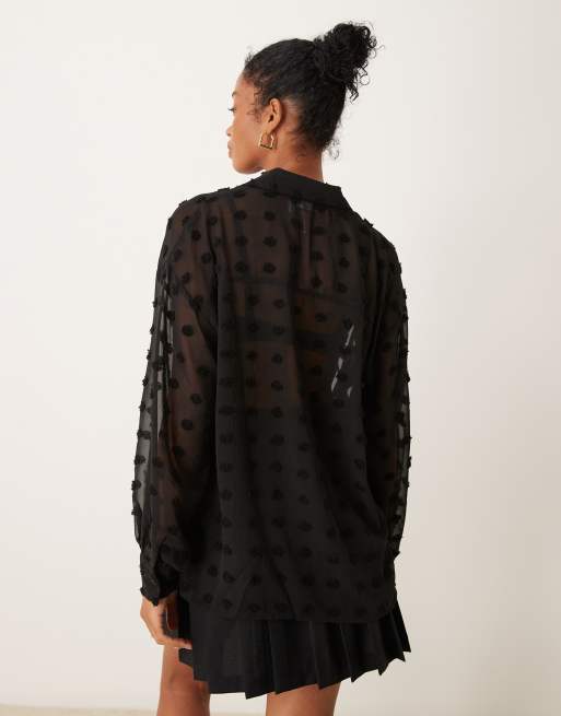 ASOS DESIGN - Chemise oversize plumetis - Noir, 3 de 4