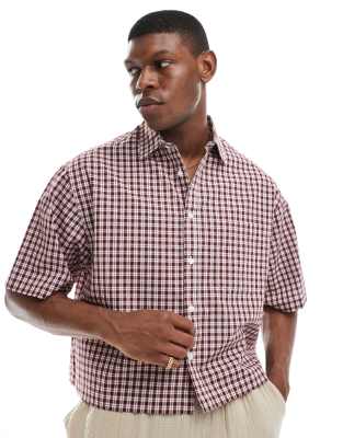 ASOS DESIGN - Chemise oversize raccourcie à carreaux - Bordeaux-Rouge