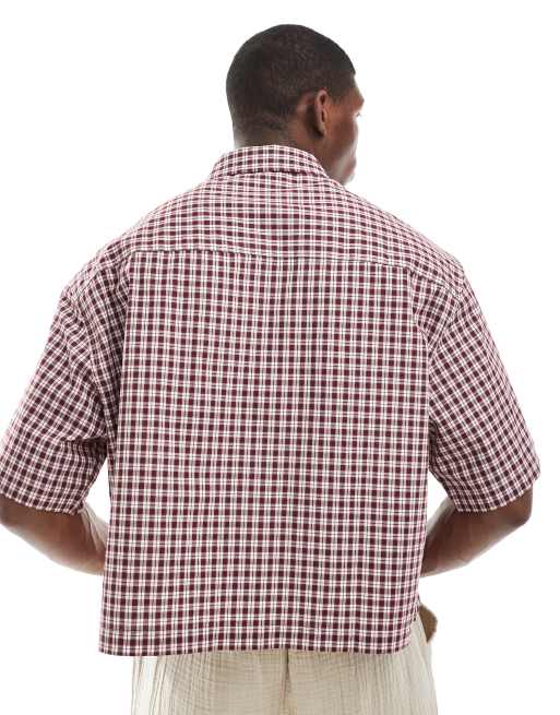 ASOS DESIGN - Chemise oversize raccourcie à carreaux - Bordeaux, 4 de 4