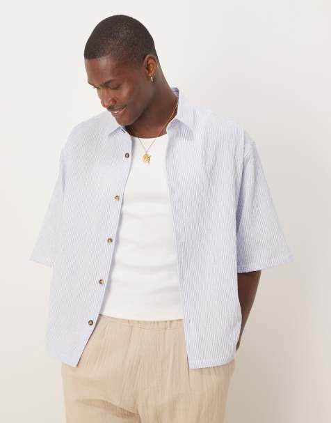 ASOS DESIGN - Chemise oversize rayée à manches mi-longues en crêpe - Bleu - view 1